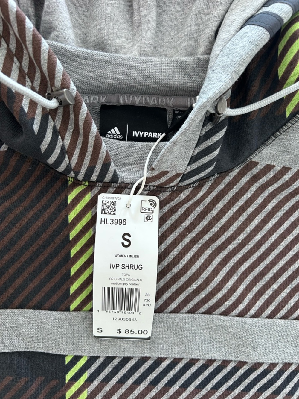 adidas Ivy Park Oversized Striped Shrug in Gray, Brown & Neon Green size S - Picture 5 of 13